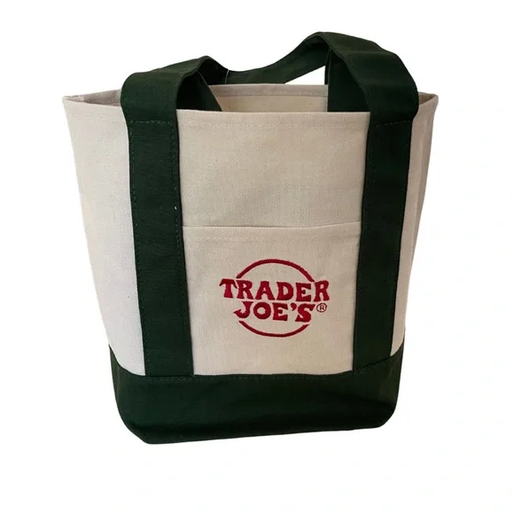 Trader Joe's Everyday Mini Canvas Tote Bag in Navy/Cream • NEW WITH TAGS - Picture 5 of 6